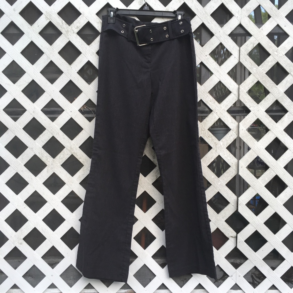 Vintage 90s Y2K No Boundaries Dark Grey Belted Mid Rise Flare Pants